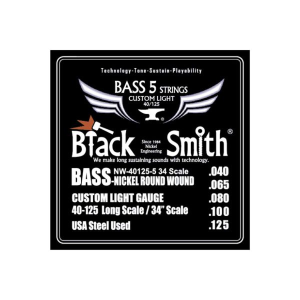 BLACKSMITH NICKEL ROUND WOUND BASS STRINGS .040-.125-5 CUSTOM LIGHT LONG SCALE 5ST 34" (NW-40125-5-34)