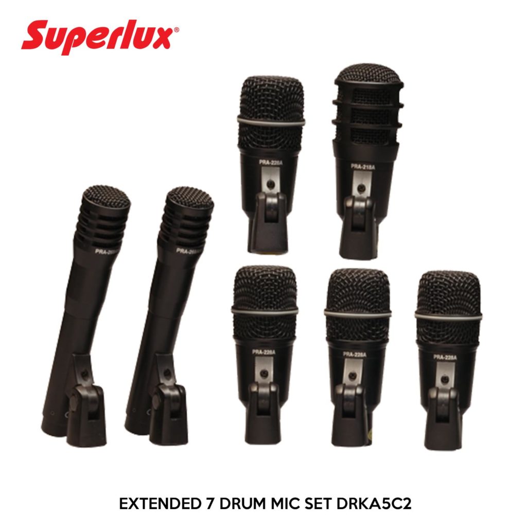 SUPERLUX 7 DRUM MIC SET WITH CABLES AND CLAMPS DRKK5C2 – D&D Music