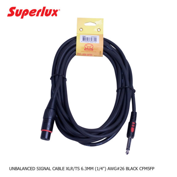 SUPERLUX UNBALANCED SIGNAL CABLE XLR/TS 6.3MM (1/4") AWG#26 BLACK CFM5FP