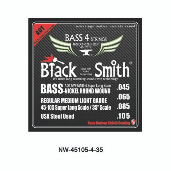 BLACKSMITH NICKEL ROUND WOUND BASS STRINGS .045-.105-4 REGULAR MEDIUM LIGHT SUPER LONG SCALE 4ST 35" (NW-40105-4-35)