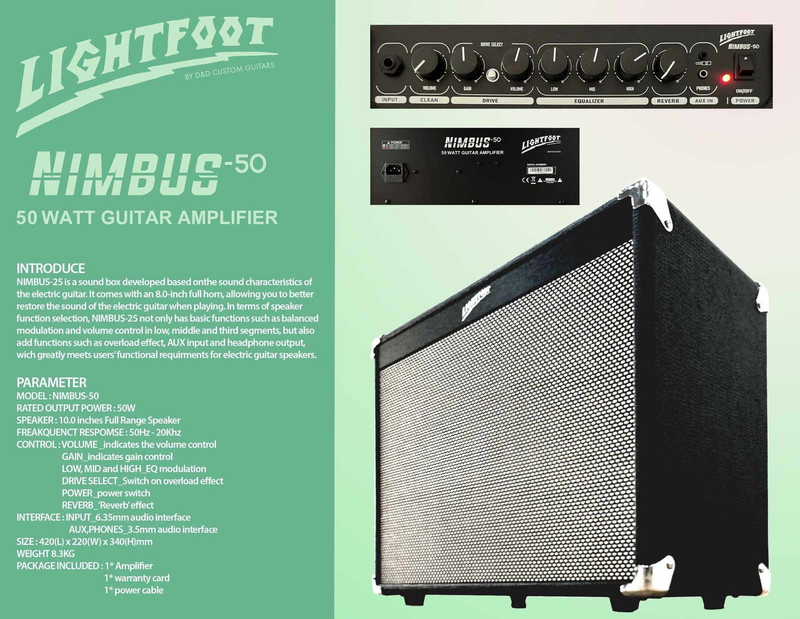 NIMBUS 50 LIGHTFOOT NIMBUS 50W ELECTRIC GUITAR AMPLIFIER - Image 1