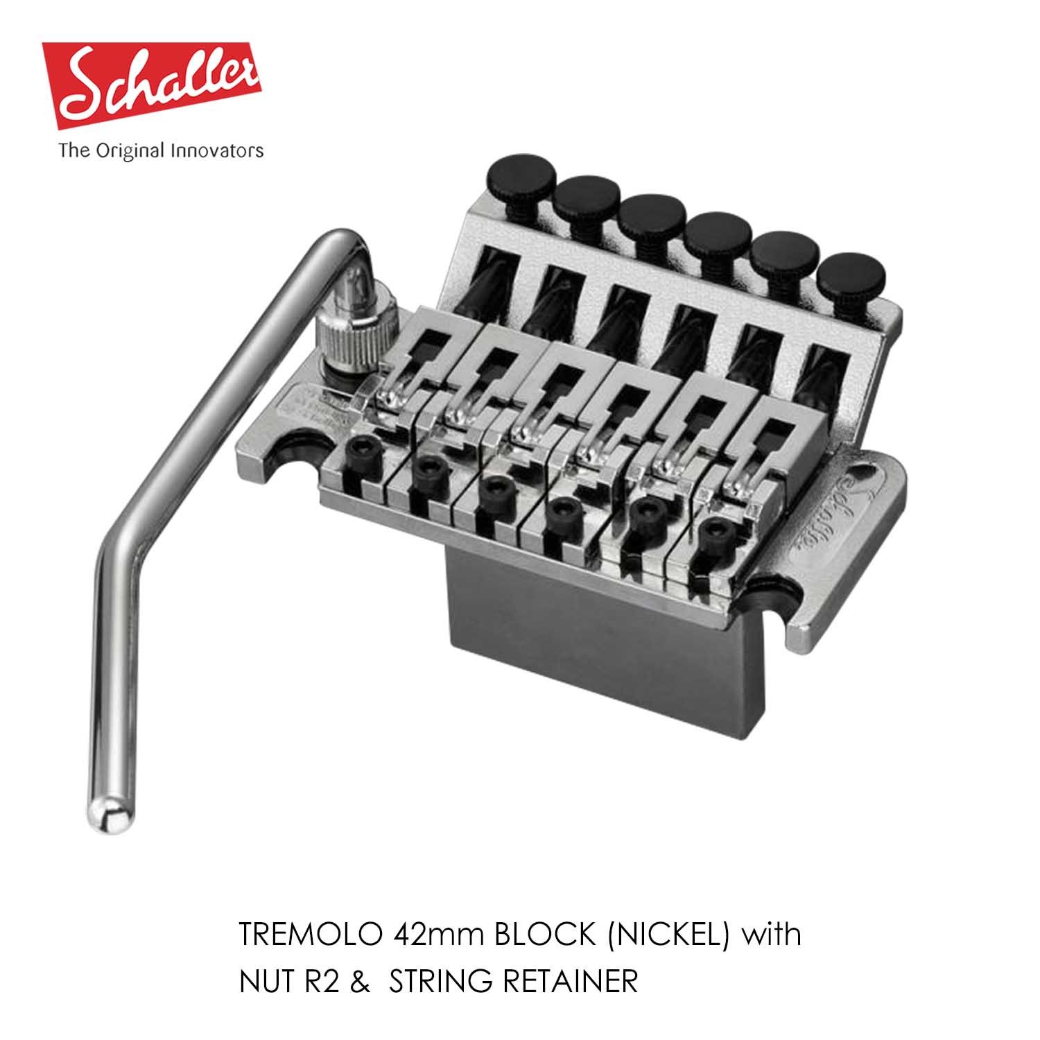 SCHALLER TREMOLO 42mm BLOCK (NICKEL) w/ NUT R2 &  STRING RETAINER 13020142.02